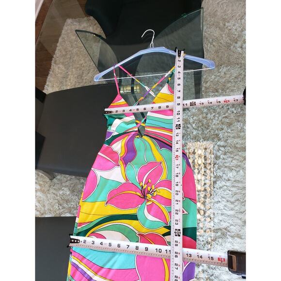 Spring Haze Long Maxi Dress Women's S Multicolor Floral Cutout Open Back V Neck - Picture 8 of 11